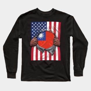 Taiwan Flag American Flag Ripped - Gift for Taiwanese From Taiwan Long Sleeve T-Shirt